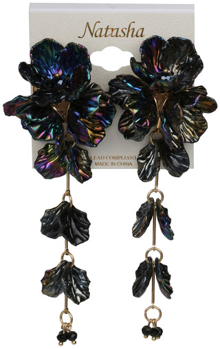 Thumbnail 1: Natasha Iridescent Floral Drop Earrings 