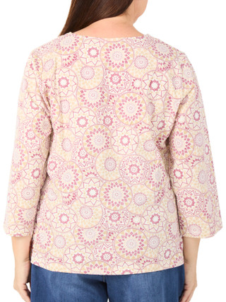 Thumbnail 2: Hearts of Palm Women's Plus 3/4 Sleeve Print Top 
