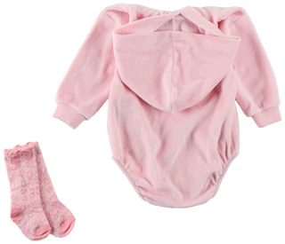 Thumbnail 2: Juicy Couture 2 Pc Baby Girls Long Sleeve Hooded Onesie w/ Cheetah Socks 