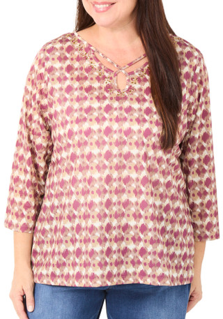 Thumbnail 1: Hearts of Palm Women's Plus 3/4 Sleeve Embossed Keyhole Top  