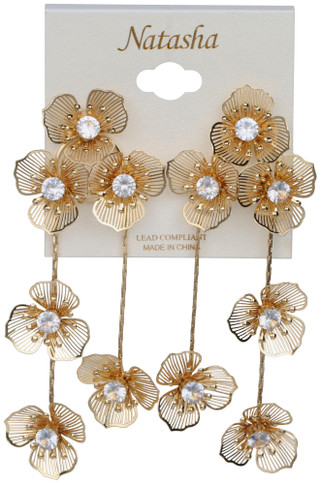 Thumbnail 1: Natasha Gold Tone Crystal Floral Statement Drop Earrings 