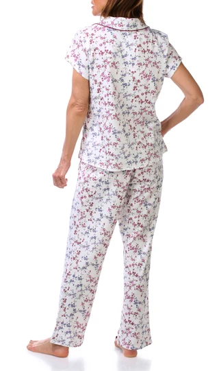 Thumbnail 2: Laura Ashley 2 Pc Women's Short Sleeve Button Up Floral Pajama Pant Set  