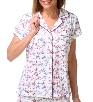 Thumbnail 3: Laura Ashley 2 Pc Women's Short Sleeve Button Up Floral Pajama Pant Set  