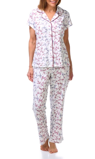 Thumbnail 1: Laura Ashley 2 Pc Women's Short Sleeve Button Up Floral Pajama Pant Set  