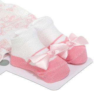 Thumbnail 2: Little Me Baby Girl's 3 Pc Floral Headwrap, Bib & Bootie Set 