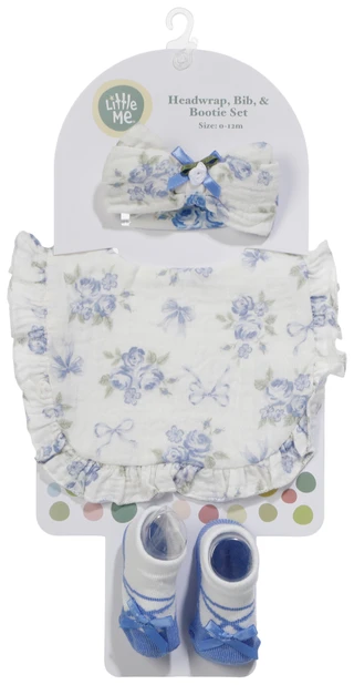 Thumbnail 1: Little Me 3 Pc Floral Print Headwrap Bib And Botties Set  