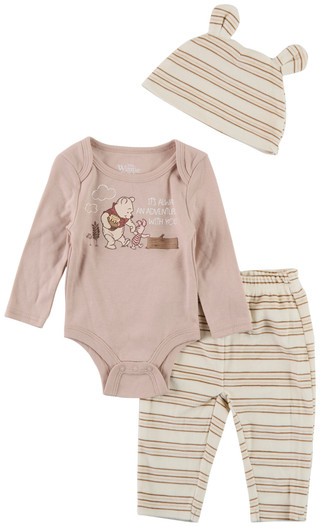 Thumbnail 1: Disney 3 Pc Baby Long Sleeve Winnie The Pooh Pan Set w/ Beanie  