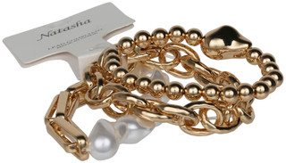 Thumbnail 2: Natasha 3 Pc Gold Tone Mixed Chain Bracelet Set 