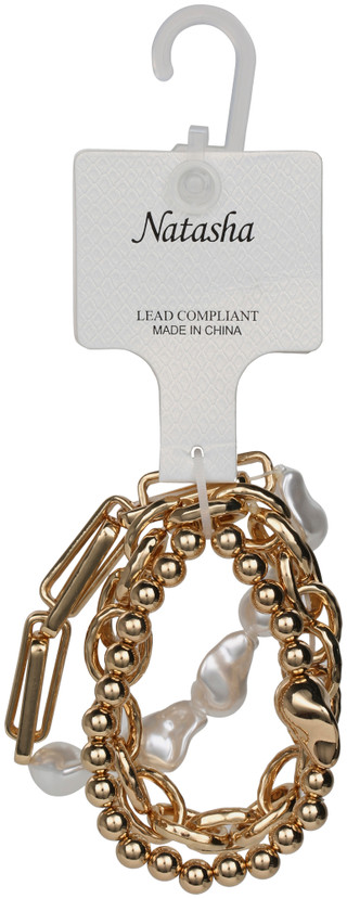 Thumbnail 1: Natasha 3 Pc Gold Tone Mixed Chain Bracelet Set 
