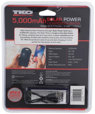 Thumbnail 2: TKO Solar Power Charging Bank w/ Flashlight  