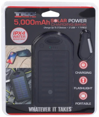 Thumbnail 1: TKO Solar Power Charging Bank w/ Flashlight  