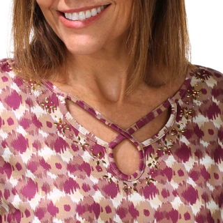 Thumbnail 2: Hearts of Palm Women's Petite 3/4 Sleeve Keyhole Top  
