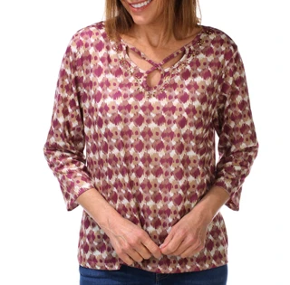 Thumbnail 1: Hearts of Palm Women's Petite 3/4 Sleeve Keyhole Top  