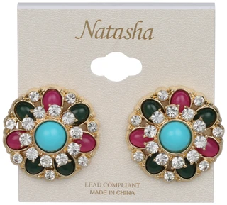 Thumbnail 1: Natasha Gold Tone Floral Rhinestone Stud Earrings  