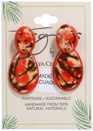 Thumbnail 1: TAGUA Handmade Tagua Palm Nut Poppy Coral Octavia Earrings  