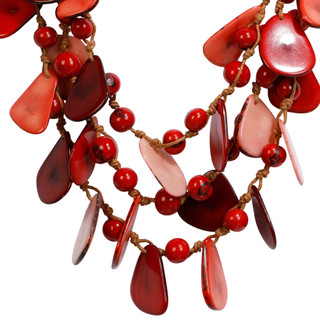 Thumbnail 2: TAGUA Handmade Tagua Palm Nut Poppy Coral Marcela Necklace  