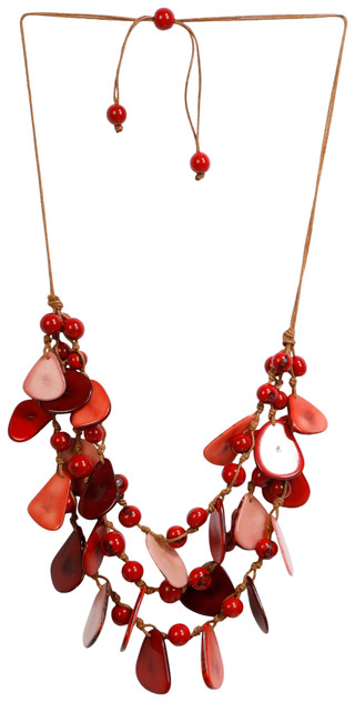 Thumbnail 1: TAGUA Handmade Tagua Palm Nut Poppy Coral Marcela Necklace  