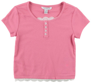 Thumbnail 1: Lucky Brand Girls Short Sleeve Ribbed Lace Henley Tee 