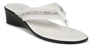 Thumbnail 1: Italian Shoemakers Women's White Gem Thong Wedge Sandals 
