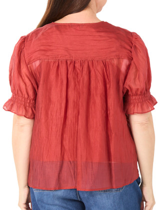 Thumbnail 2: Vince Camuto Women's Plus Short Puff Sleeve V-Neck Top 