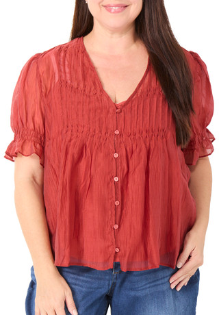 Thumbnail 1: Vince Camuto Women's Plus Short Puff Sleeve V-Neck Top 
