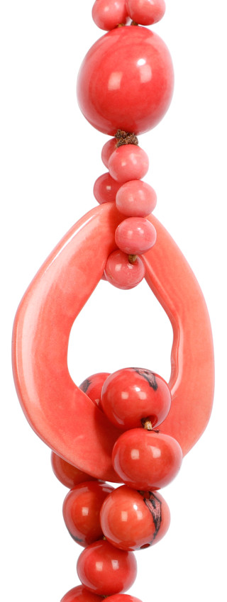 Thumbnail 2: TAGUA Handmade Tagua Palm Nut Poppy Coral Vega Necklace  