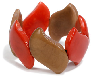 Thumbnail 1: TAGUA Handmade Tagua Cafe Con Leche Poppy Coral Juanita Bracelet  