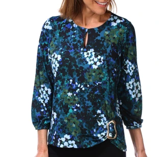 Thumbnail 1: Zac & Rachel Women's Petite 3/4 Sleeve Print Crewneck Top  