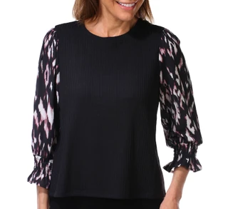 Thumbnail 1: ZAC AND RACHEL Women's Petite Long Sleeve Scoop Neck Top  