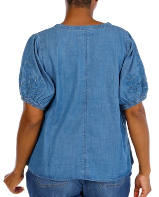 Thumbnail 3: Coral Bay Plus Short Sleeve Denim Eyelet Top 
