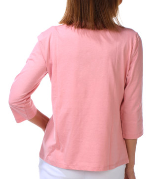 Thumbnail 3: Coral Bay Women's Petite 3/4 Sleeve Embroidered Split Neck Top 