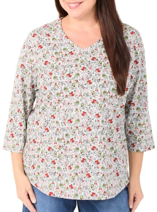 Thumbnail 1: Coral Bay Women's Plus 3/4 Sleeve Christmas Flamingo Tee 