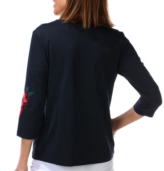 Thumbnail 2: Coral Bay Petite 3Q Sleeve Christmas Poinsettia Applique Tee  