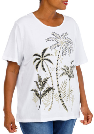 Thumbnail 3: Coral Bay Plus Short Sleeve Jewel Big Palms Screen Bling Tee 