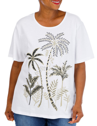 Thumbnail 1: Coral Bay Plus Short Sleeve Jewel Big Palms Screen Bling Tee 