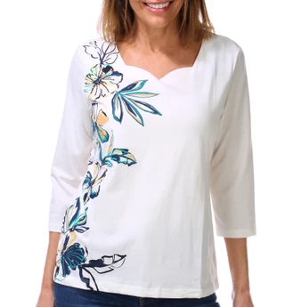 Thumbnail 1: Coral Bay Women's 3/4 Sleeve Scalloped V-Neck Top  