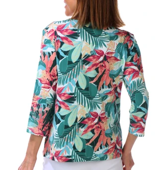 Thumbnail 3: Coral Bay Women's 3/4 Sleeve Printed Scalloped V Neck Top 