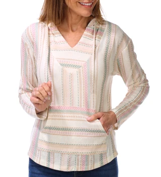 Thumbnail 1: Wallflower Women's Long Sleeve Baha Explorer Striped Hoodie  