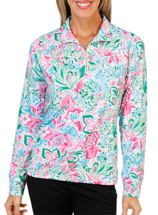 Thumbnail 1: Stella Parker Women's Long Sleeve Print Half Zip Top 