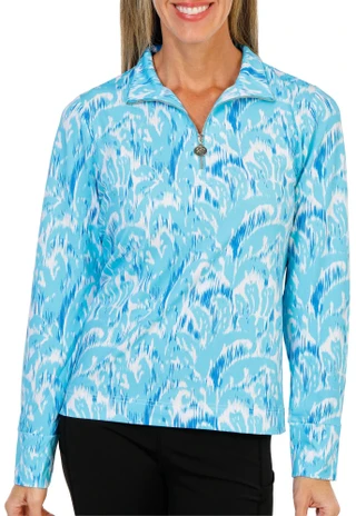 Thumbnail 1: Stella Parker Women's Long Sleeve Print Half Zip Top 