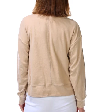 Thumbnail 2: CITY BLUES Women's Striped Sleeve Crewneck Sweatshirt 