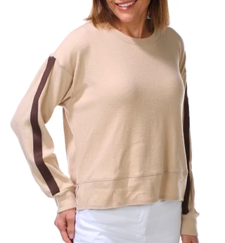 Thumbnail 1: CITY BLUES Women's Striped Sleeve Crewneck Sweatshirt 