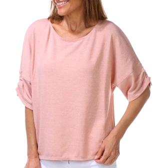 Thumbnail 1: MAX STUDIO Women's 3/4 Sleeve Ribbed Rouche Sleeve Top  