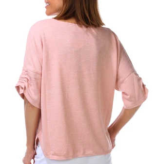 Thumbnail 3: MAX STUDIO Women's 3/4 Sleeve Ribbed Rouche Sleeve Top  
