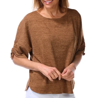 Thumbnail 2: MAX STUDIO Women's 3/4 Sleeve Ribbed Rouche Sleeve Top  