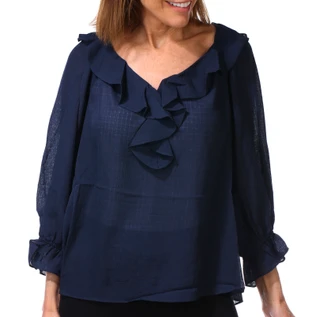 Thumbnail 1: MAX STUDIO Women's 3/4 Sleeve Ruffle Front Blouse Top 