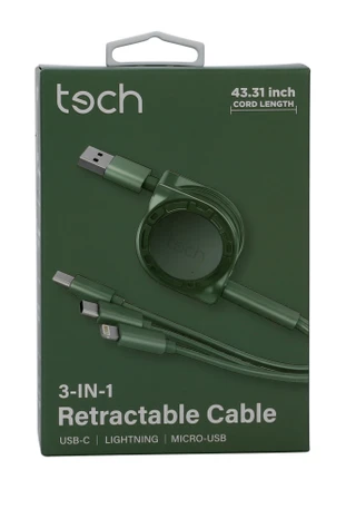 Thumbnail 1: tech 3-In-1 USB-C Retractable Cable  