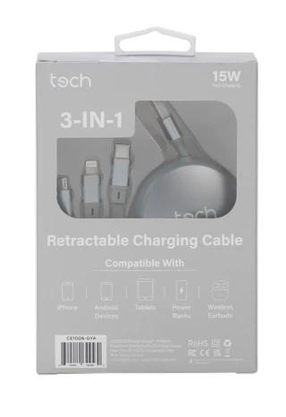 Thumbnail 2: tech 3-In-1 USB-C Retractable Cable  