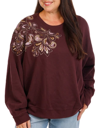 Thumbnail 1: Democracy Women's Plus Long Sleeve Paisley Embellished Top 
