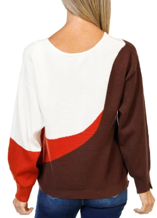 Thumbnail 2: ADRIENNE VITTADINI Women's Long Sleeve Boat Neck Ribbed Colorblock Top 